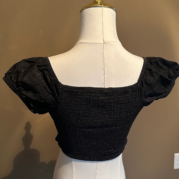 Unique Vintage Black Denim Puff Sleeve Women's Crop Top Size L - Picture 4 of 6
